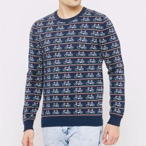 Forever 21 Men Novelty Bicycle Sweater Navy Oversized Unisex Preppy Academic M